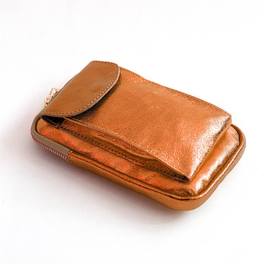 Laura Di Maggio PORTACELLULARE – Pelle Laminata Arancio