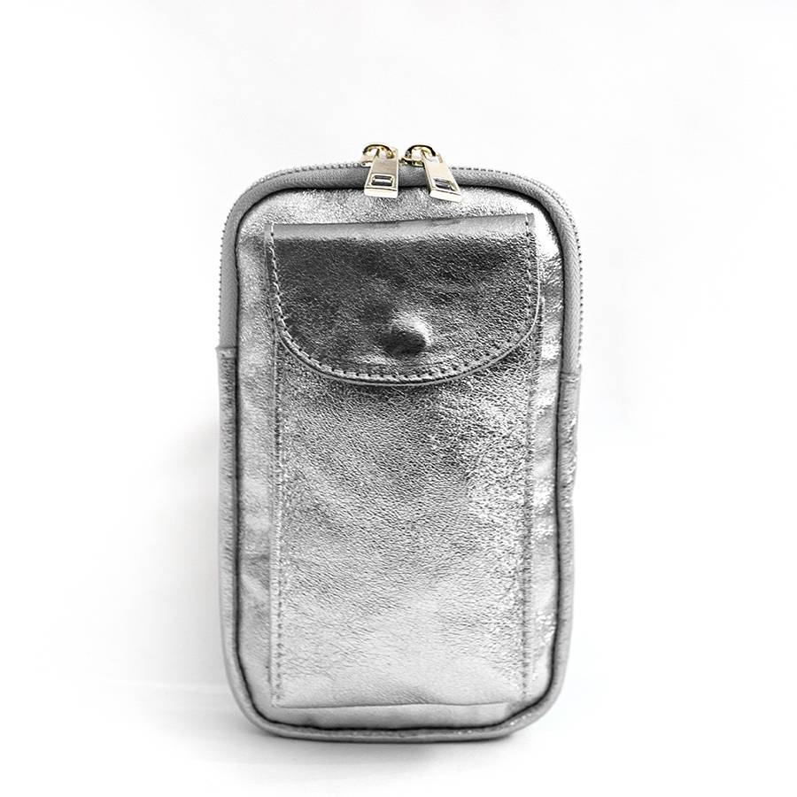 Laura Di Maggio PORTACELLULARE – pelle laminata argento