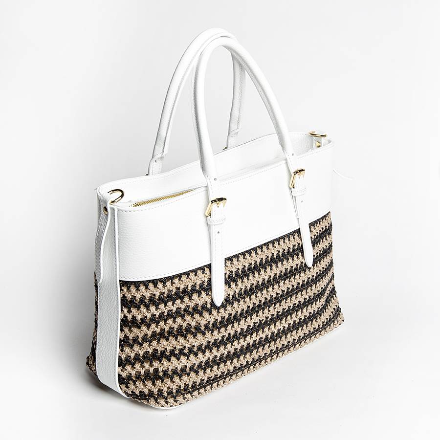 Laura Di Maggio RAFFA – Shopping In Pelle Bianca E Rafia