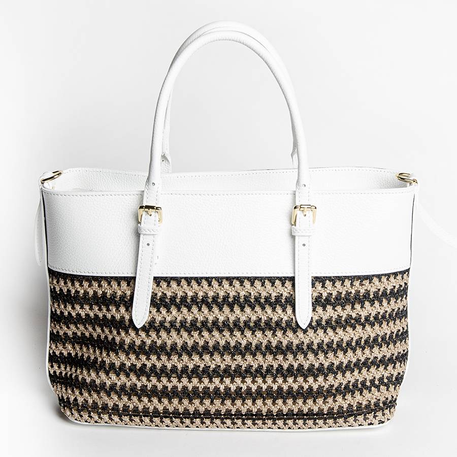 Laura Di Maggio RAFFA – Shopping in pelle bianca e rafia