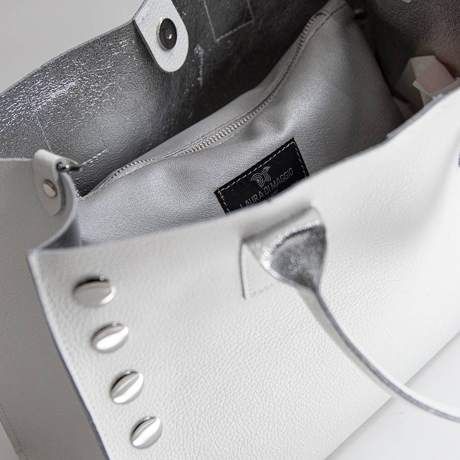 Laura Di Maggio SAM BIG – Shopping Con Borchie In Pelle Bianca