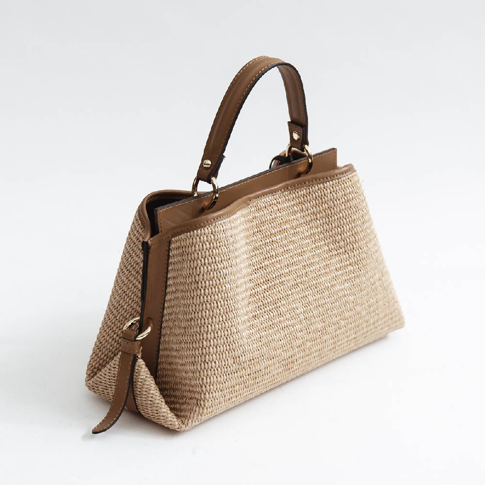 Laura Di Maggio SANTORINI – Bauletto In Rafia E Pelle Cuoio