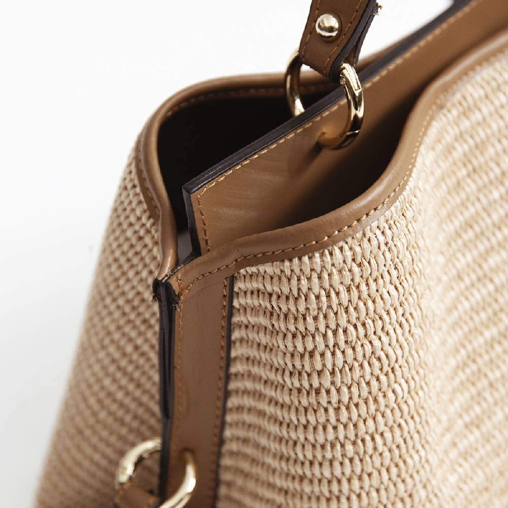 Laura Di Maggio SANTORINI – Bauletto In Rafia E Pelle Cuoio