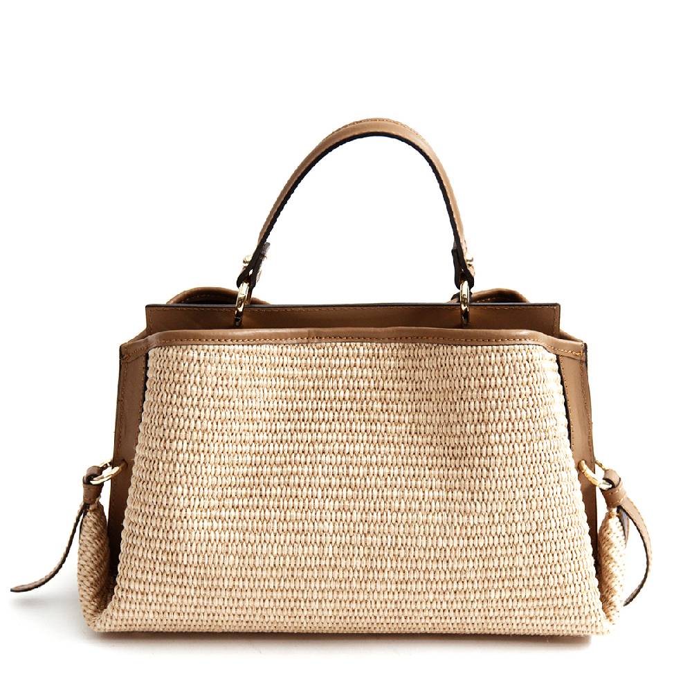Laura Di Maggio SANTORINI – Bauletto in rafia e pelle cuoio