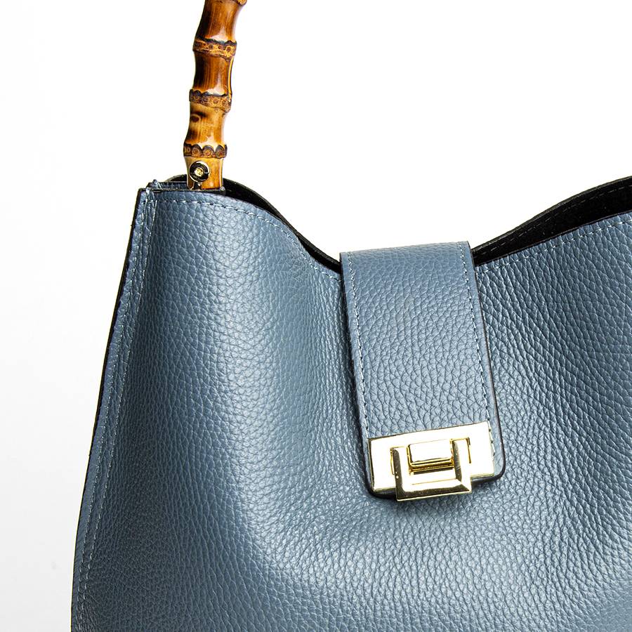 Laura Di Maggio SOHO – Secchiello In Pelle Avio Con Manici In Bamboo