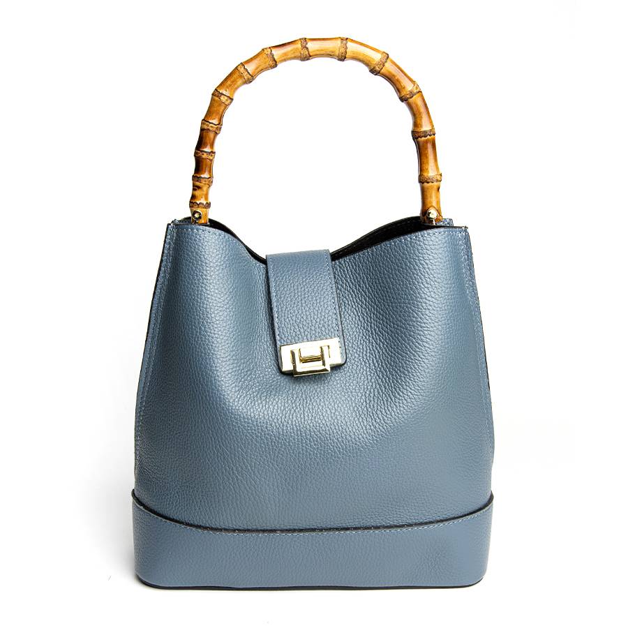 Laura Di Maggio SOHO – secchiello in pelle avio con manici in bamboo