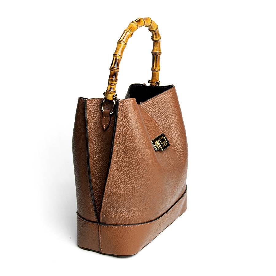 Laura Di Maggio SOHO – Secchiello In Pelle Cuoio Con Manici In Bamboo