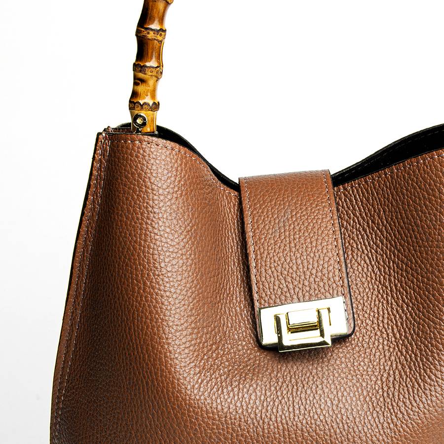 Laura Di Maggio SOHO – Secchiello In Pelle Cuoio Con Manici In Bamboo