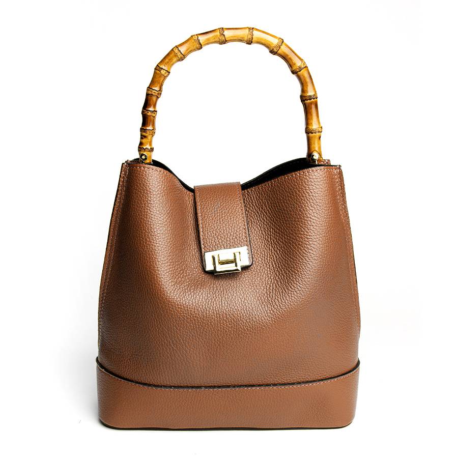 Laura Di Maggio SOHO – secchiello in pelle cuoio con manici in bamboo