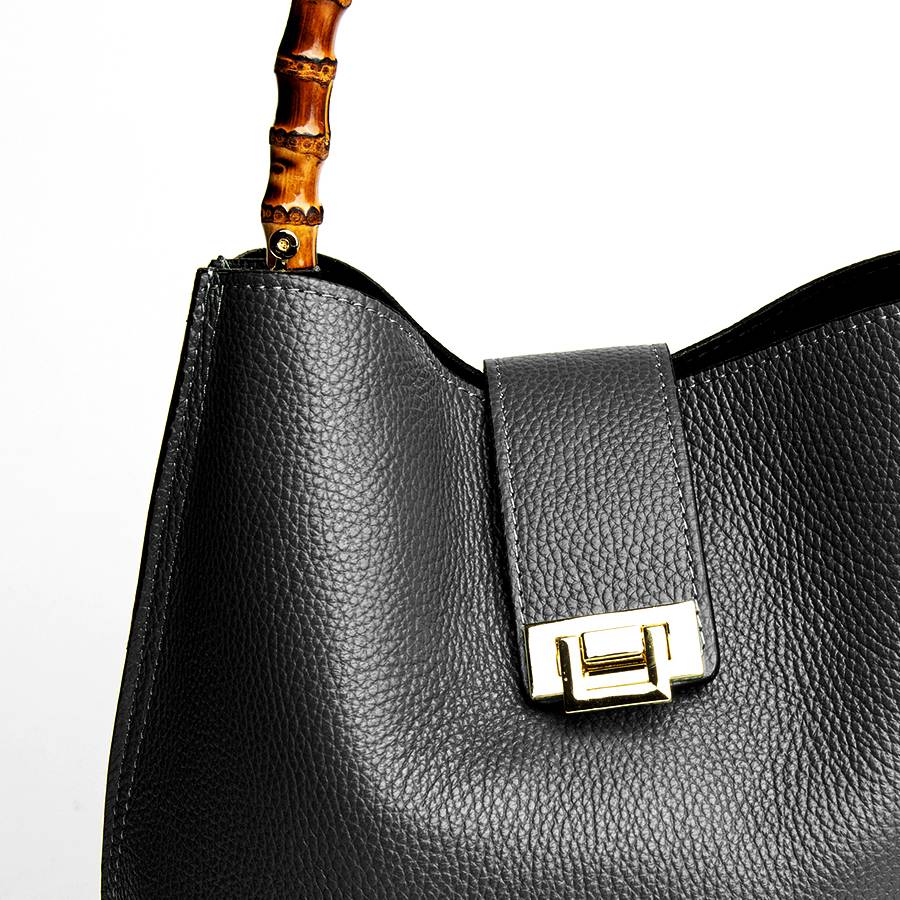Laura Di Maggio SOHO – Secchiello In Pelle Nero Con Manici In Bamboo