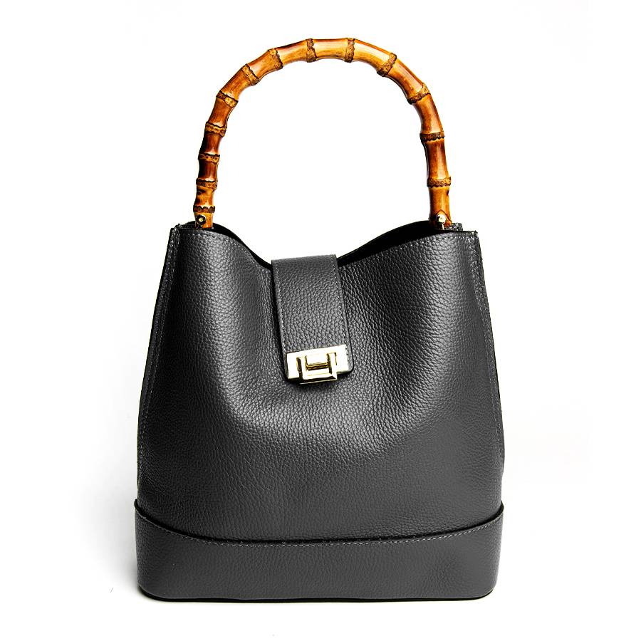 Laura Di Maggio SOHO – secchiello in pelle nero con manici in bamboo