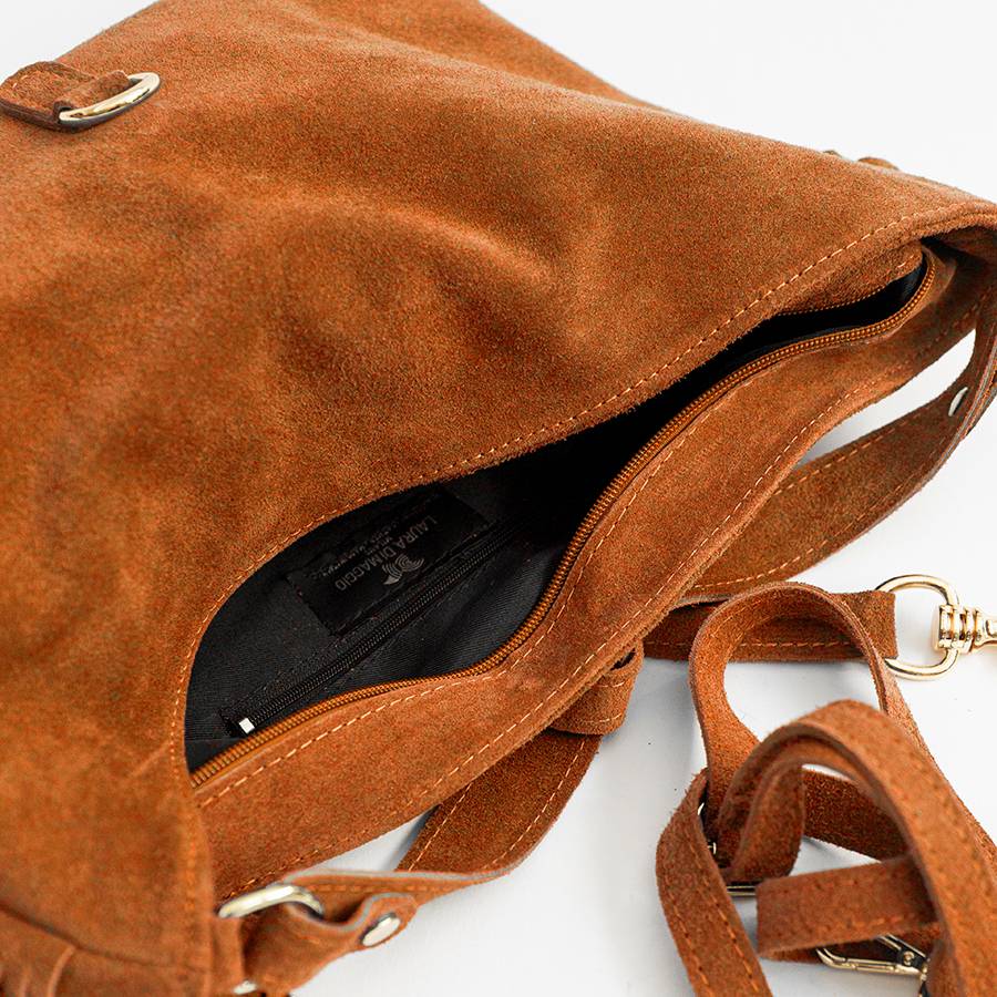 Laura Di Maggio TEXAS – Sacca In Camoscio Con Frange Arancio