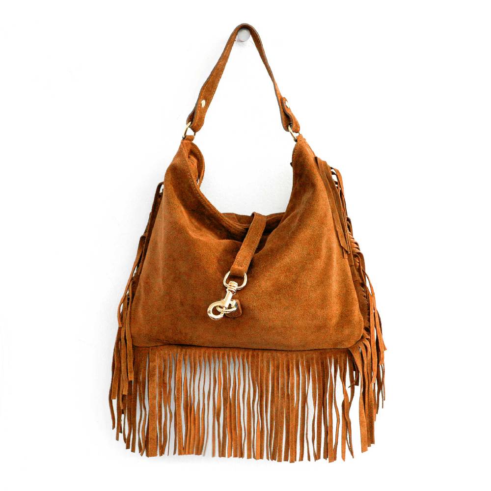 Laura Di Maggio TEXAS – Sacca in camoscio con frange arancio