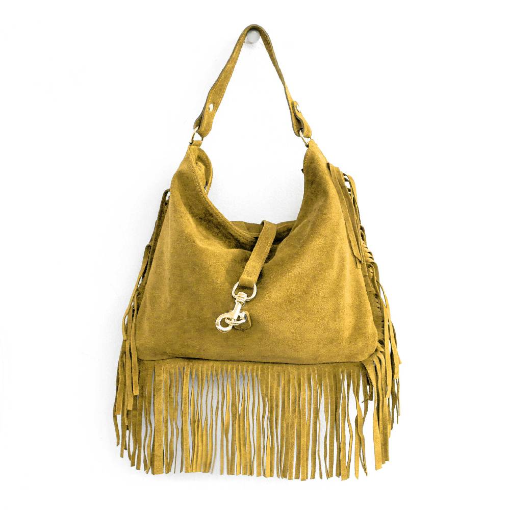 Laura Di Maggio TEXAS – Sacca in camoscio con frange giallo