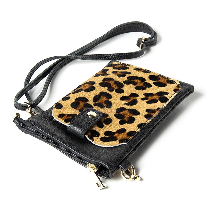 Laura Di Maggio TINY – Porta Cellulare In Pelle Dollaro Con Cavallino Stampa Leopardata Nero