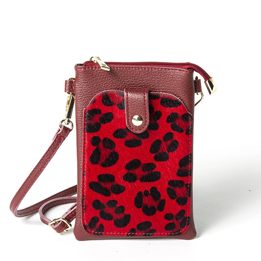 Laura Di Maggio TINY – Porta cellulare in pelle dollaro con cavallino stampa leopardata rosso
