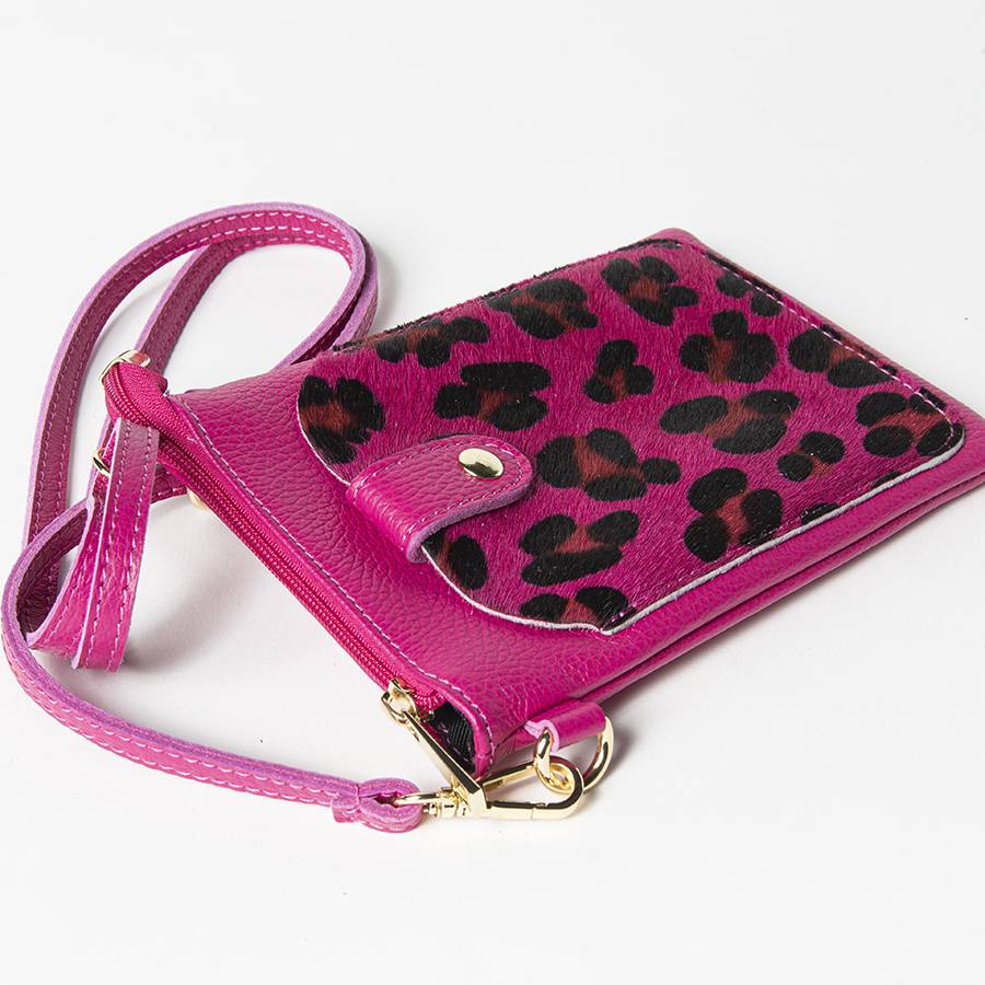 Laura Di Maggio TINY – Porta Cellulare In Pelle Dollaro Con Cavallino Stampa Leopardata Fucsia