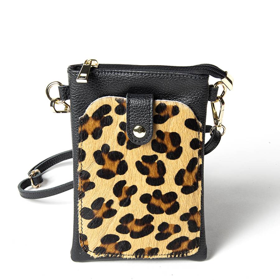 Laura Di Maggio TINY – Porta cellulare in pelle dollaro con cavallino stampa leopardata nero