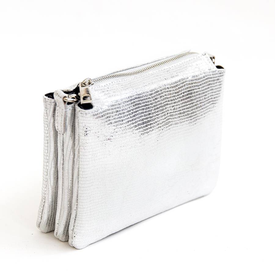 Laura Di Maggio TRIPLETTA – Postina In Pelle Stampa Lucertola Argento