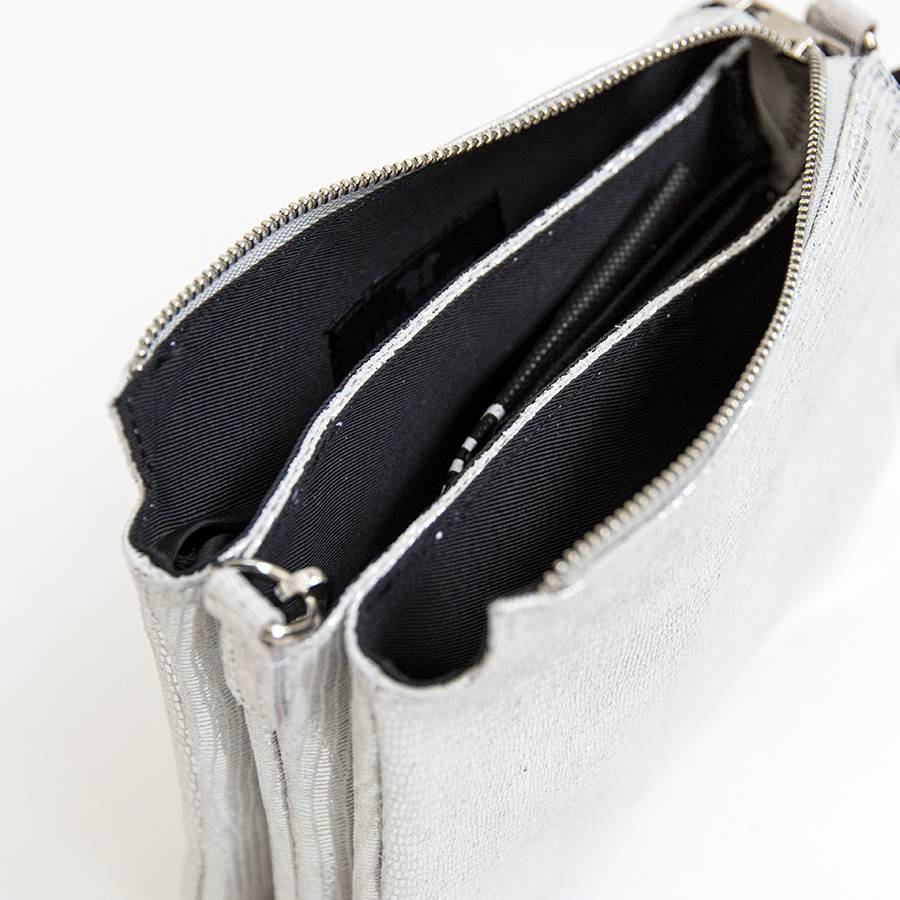 Laura Di Maggio TRIPLETTA – Postina In Pelle Stampa Lucertola Argento