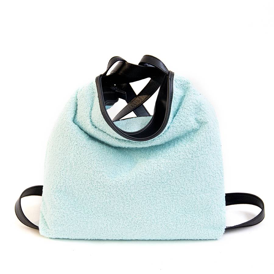 Laura Di Maggio VENICE – Zaino/borsa in pelle e tessuto azzurro