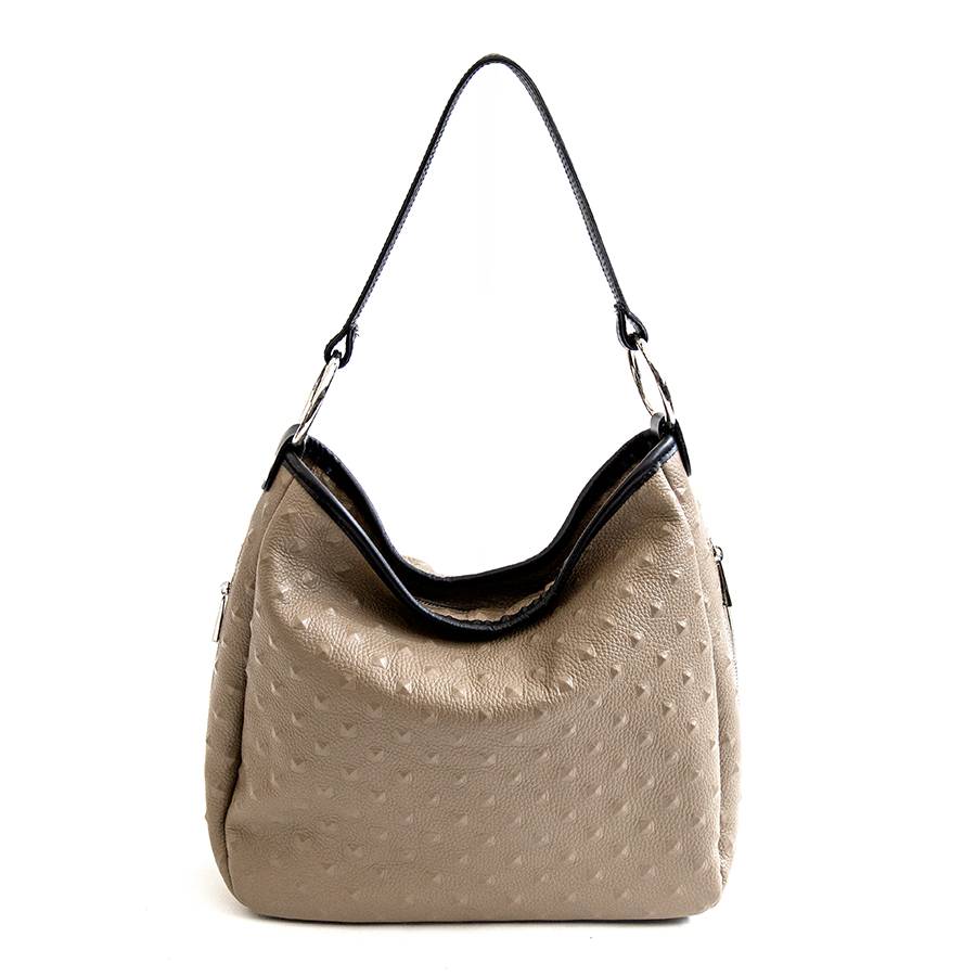 Laura Di Maggio VIVIEN – Sacca con anelli in pelle stampa chiodo taupe