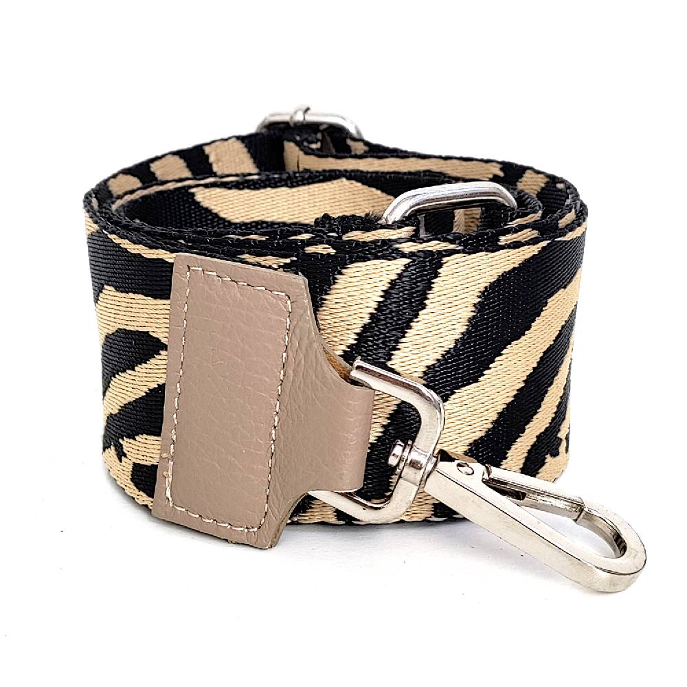 Laura Di Maggio ZEBRATA VANIGLIA- tracolla in tessuto con ganci argento