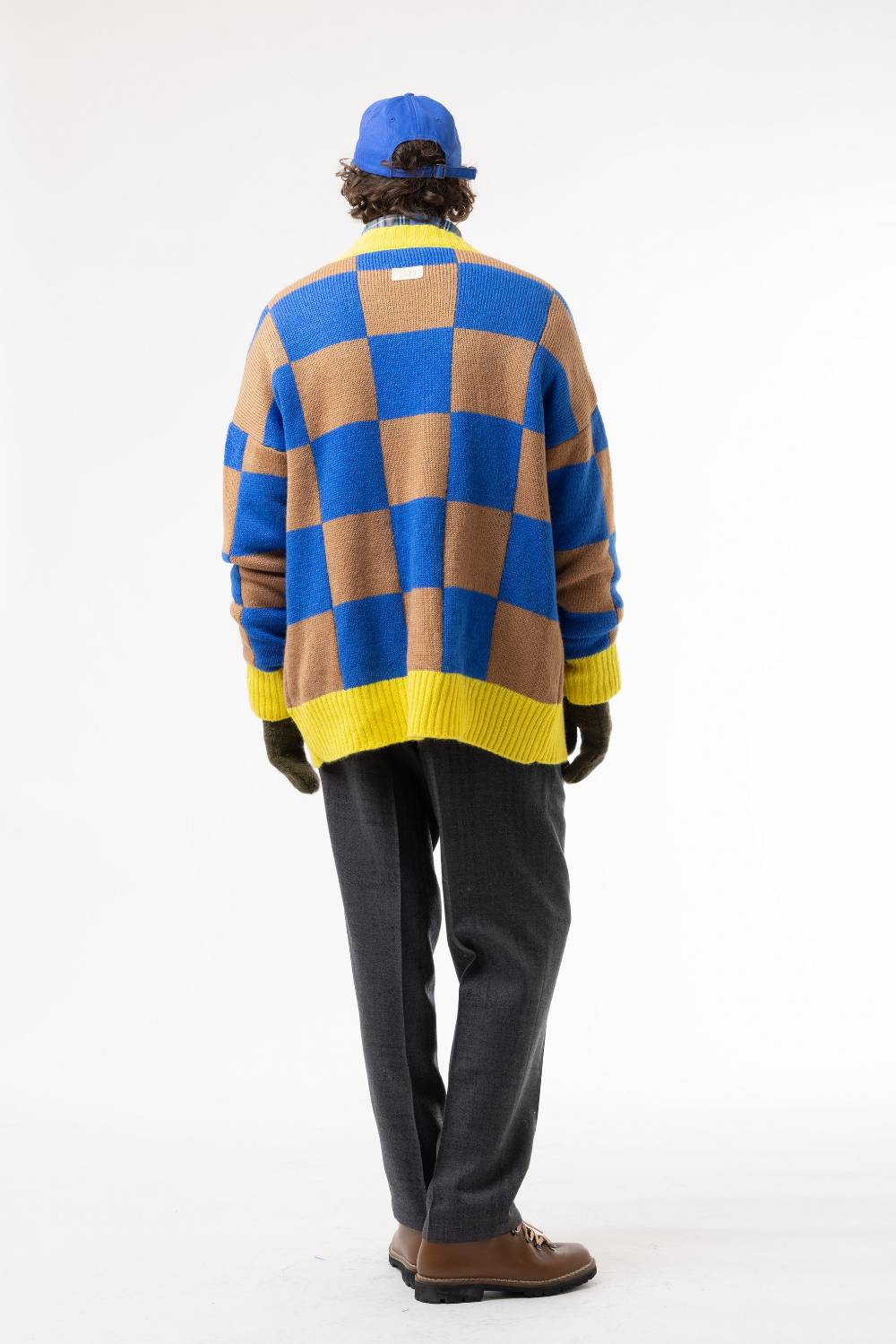 Lc23 Checkered Cardigan Camel/Blue/Yellow
