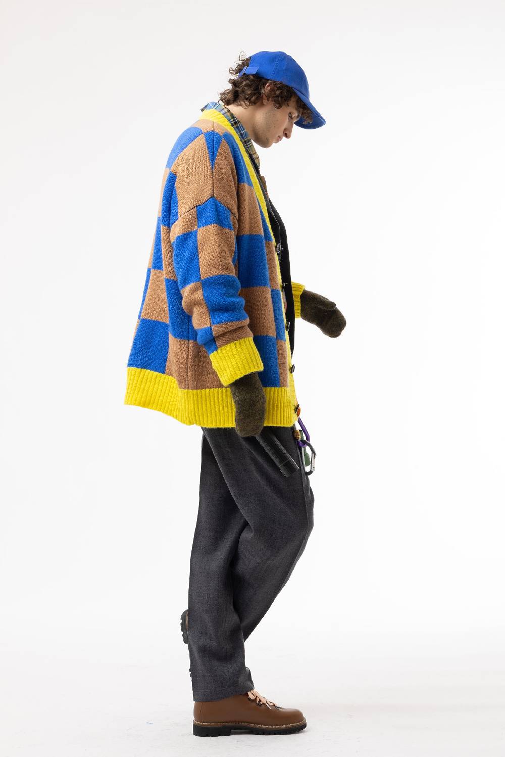 Lc23 Checkered Cardigan Camel/Blue/Yellow