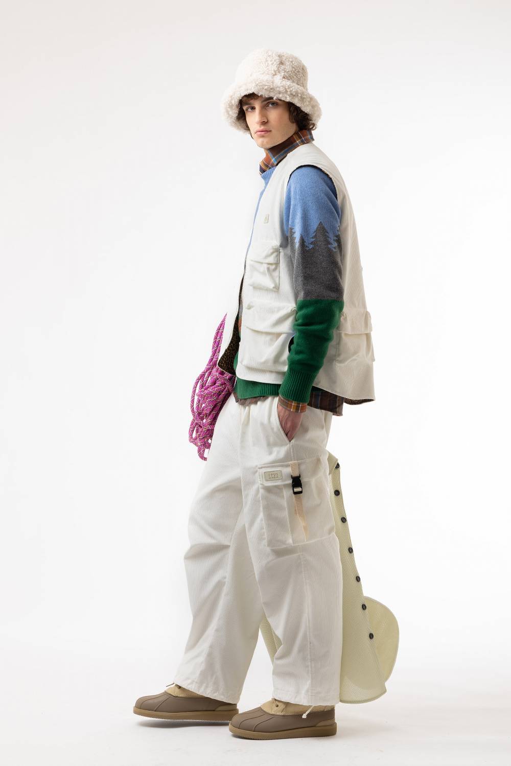 Lc23 Corduroy Multipocket Vest White
