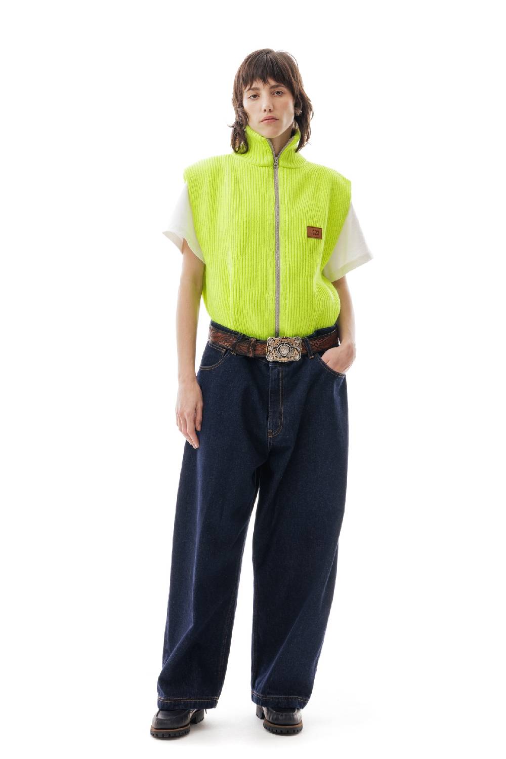 Lc23 English Knit Zip Vest Fluo Yellow