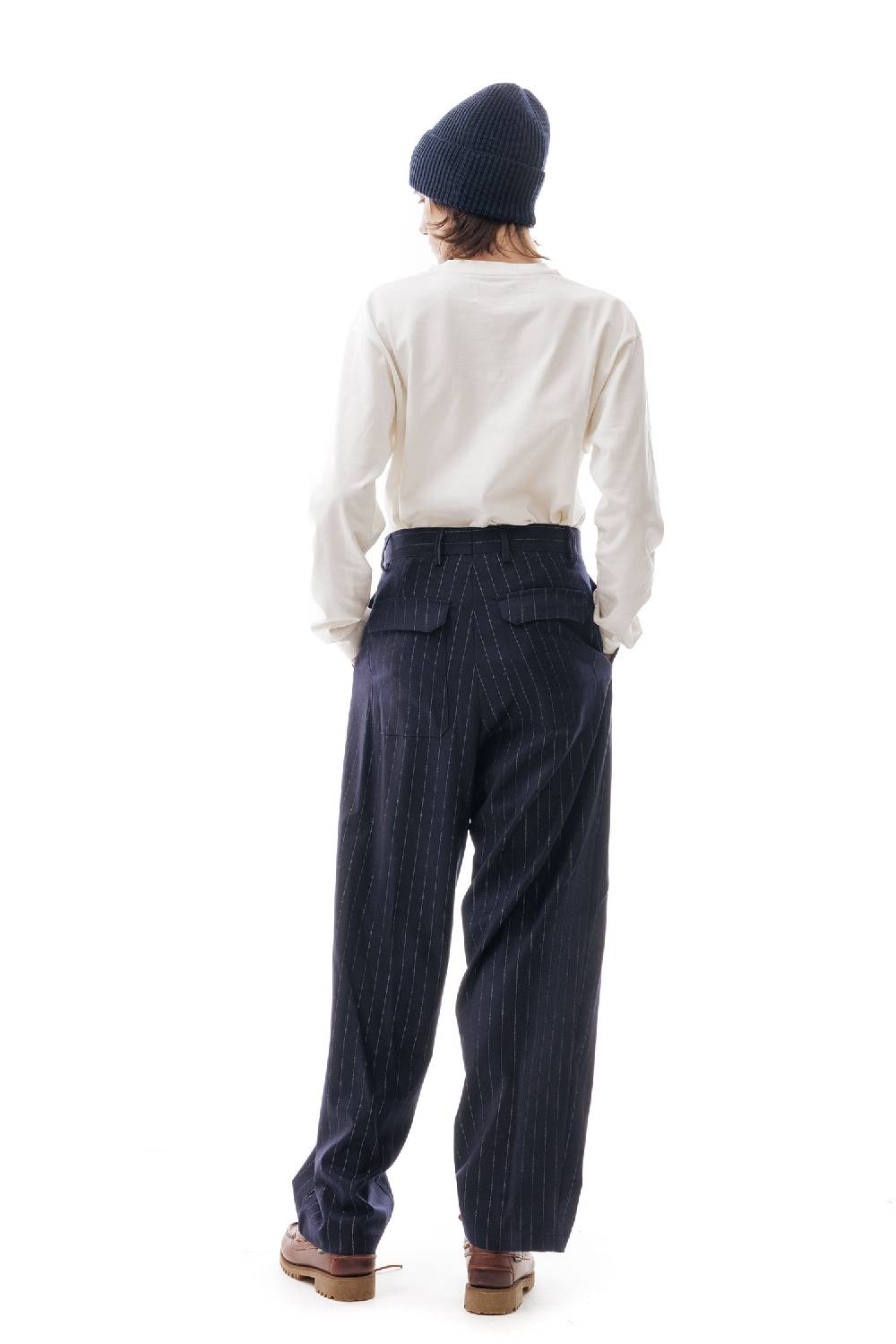 Lc23 Gessato Double Pence Trousers Navy