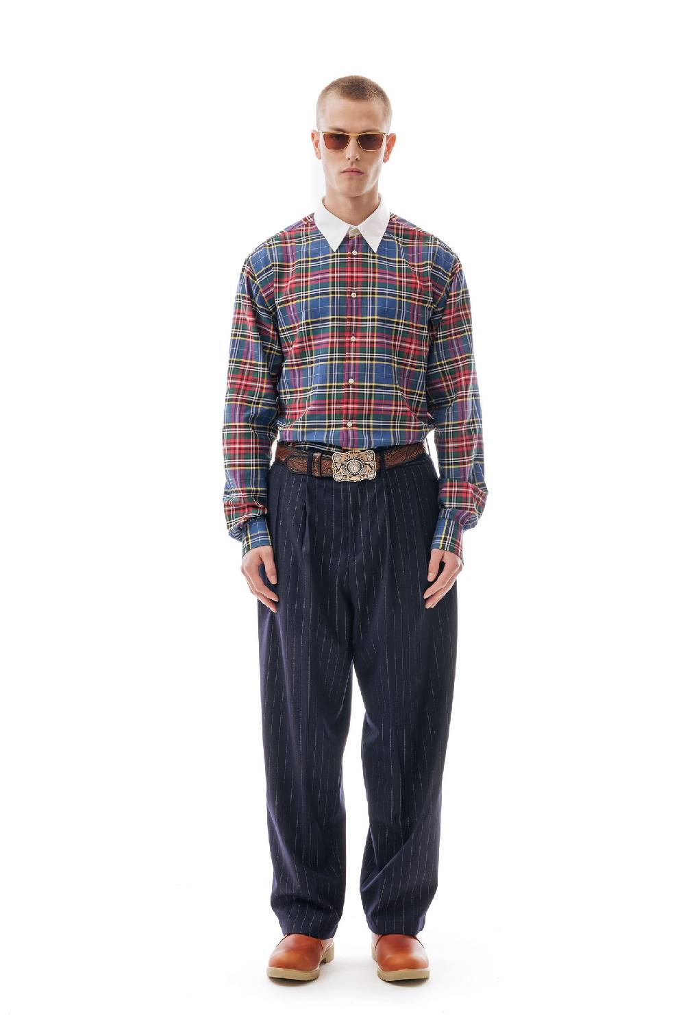 Lc23 Gessato Double Pence Trousers Navy