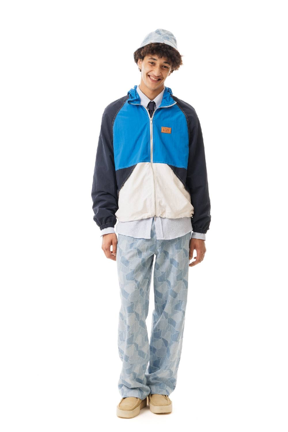 Lc23 Nylon Color-Block Hooded Jacket Blue