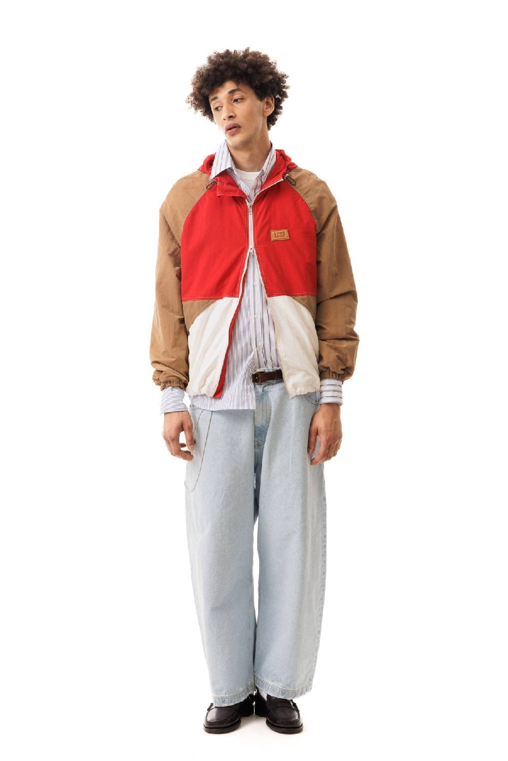 Lc23 Nylon Color-Block Hooded Jacket Red