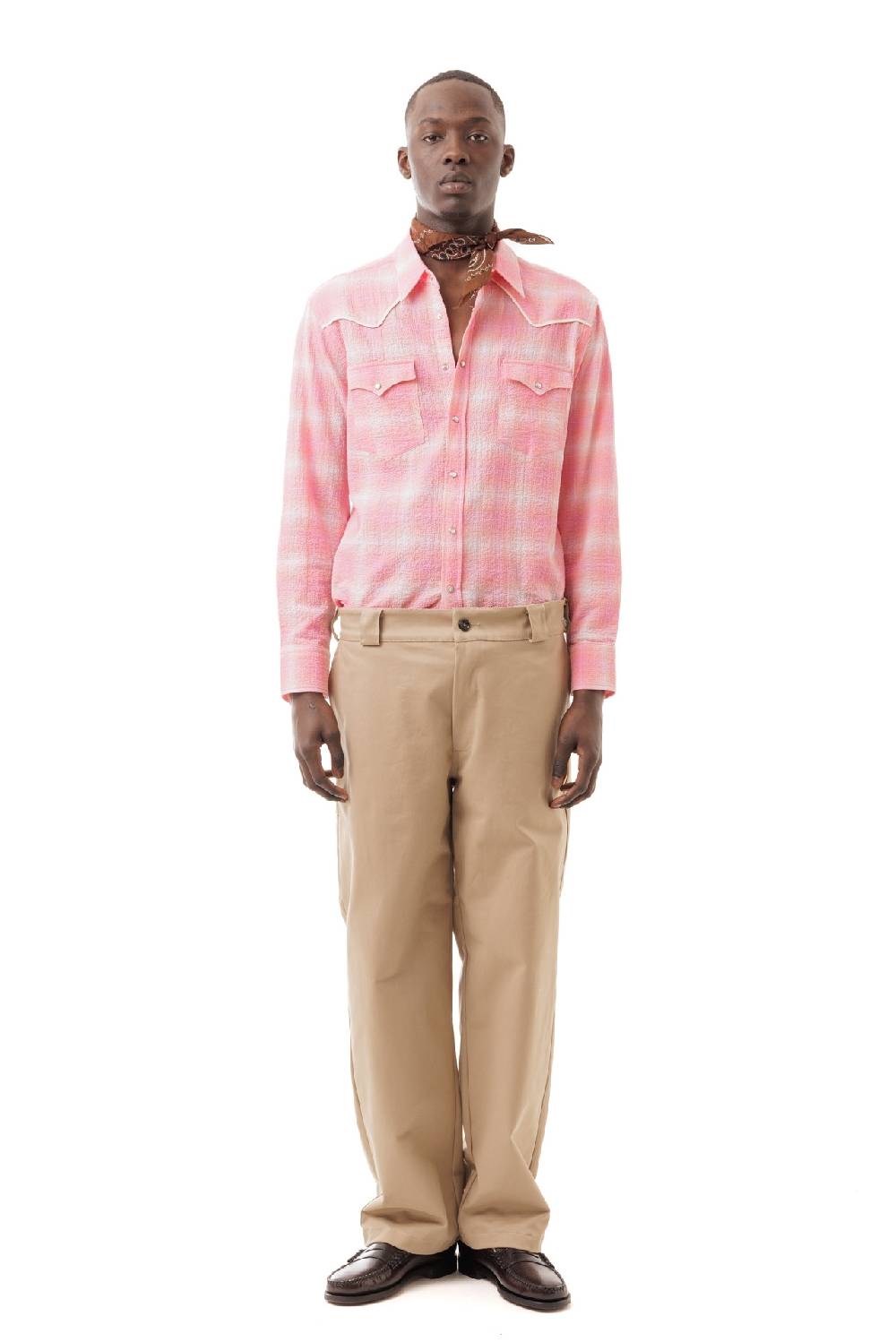 Lc23 Seersucker Check Western Shirt Pink