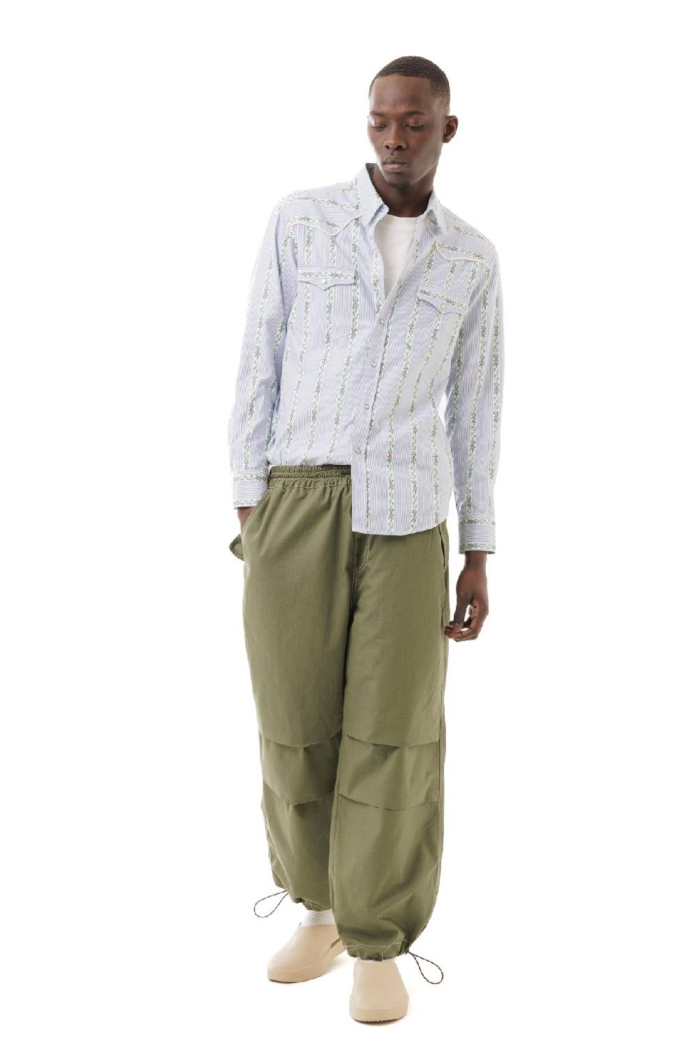 Lc23 Stripes&Flowers Western Shirt Blue