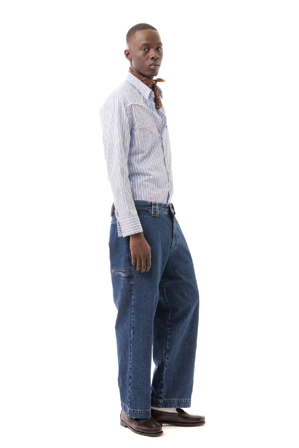 Lc23 Stripes Western Shirt Blue-Brown