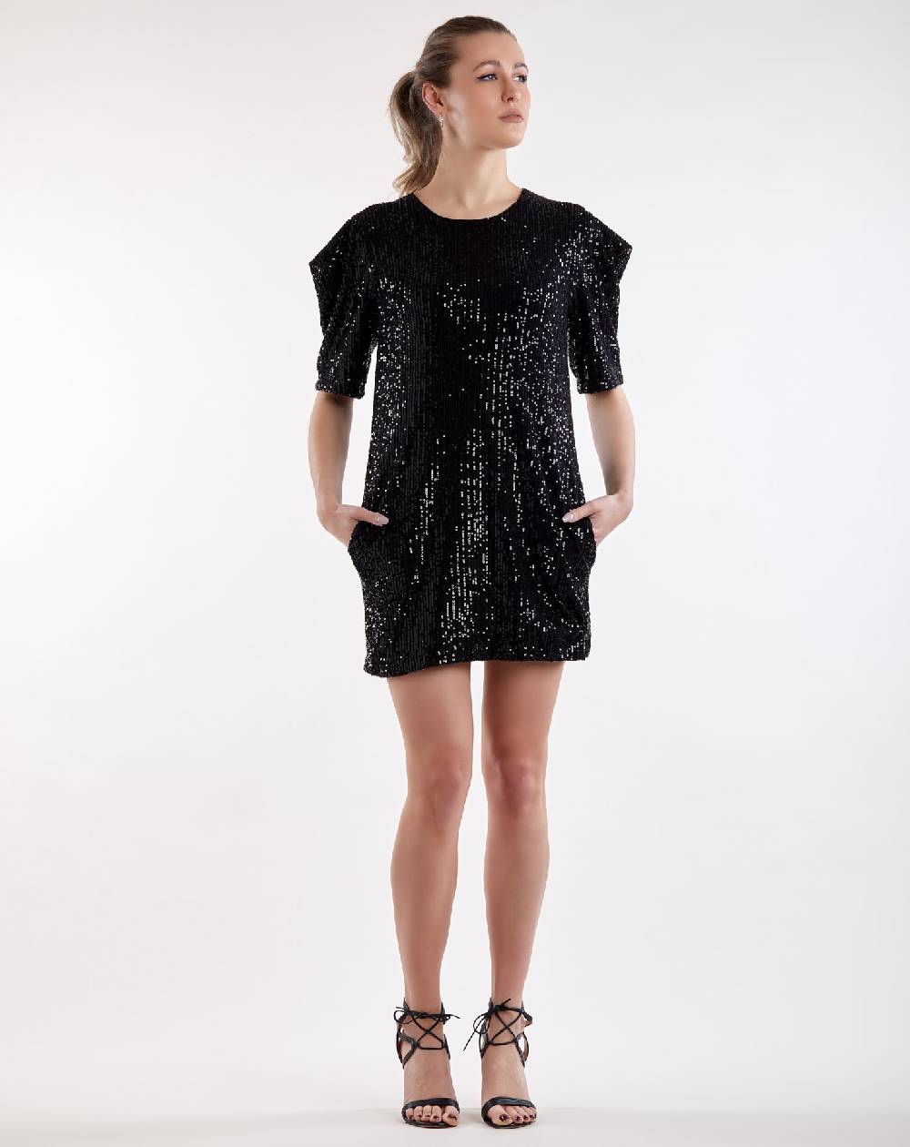 Le Twins Abito Claudia paillettes nero