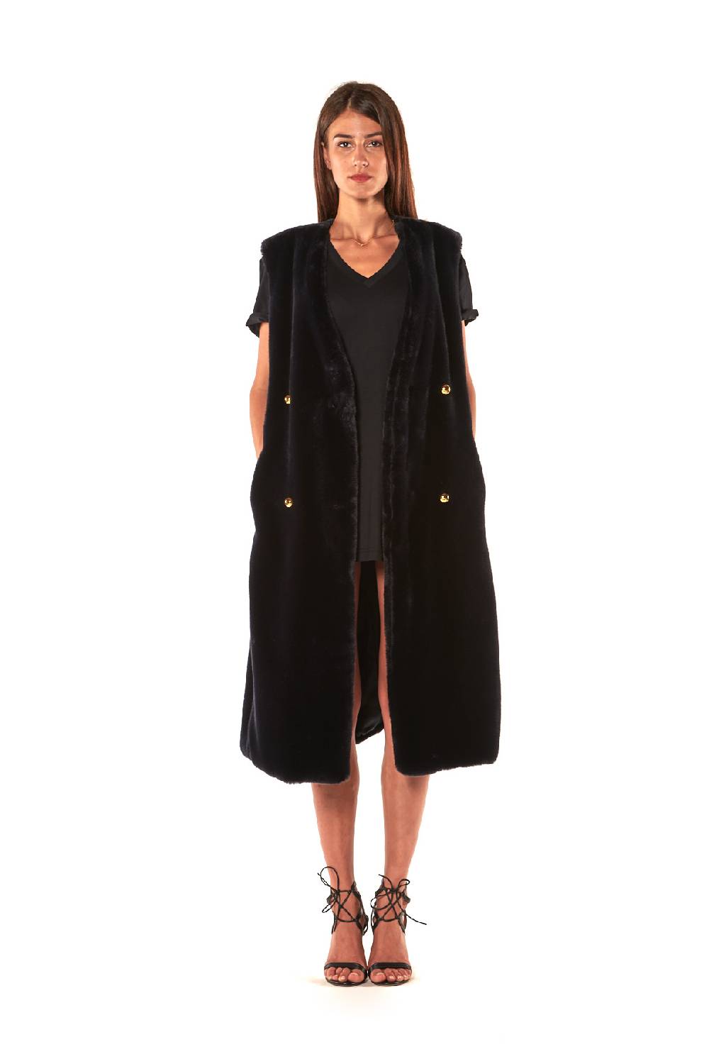 Le Twins GILET ECOPELLICCIA DOPPIO PETTO LUNGO