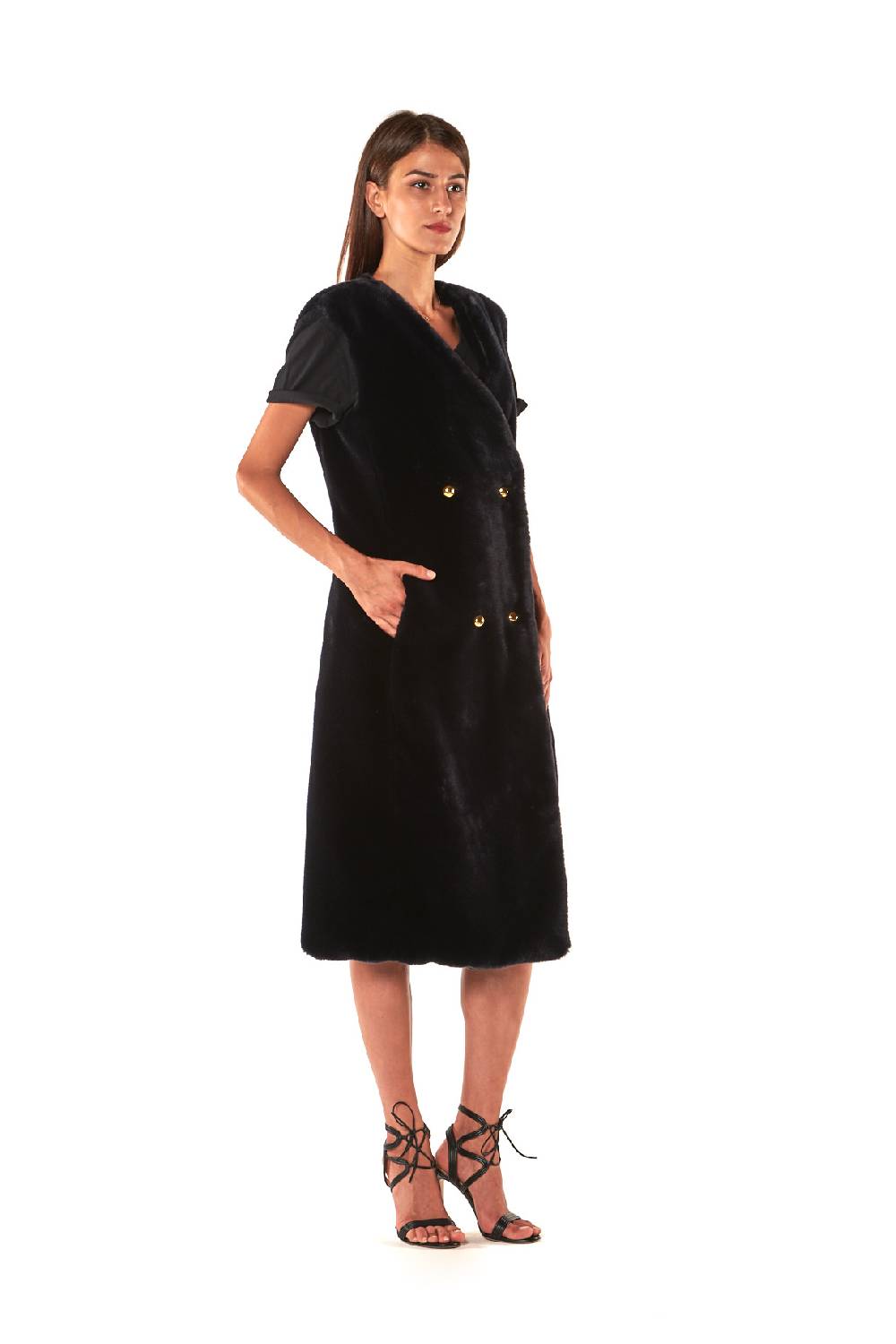 Le Twins GILET ECOPELLICCIA DOPPIO PETTO LUNGO