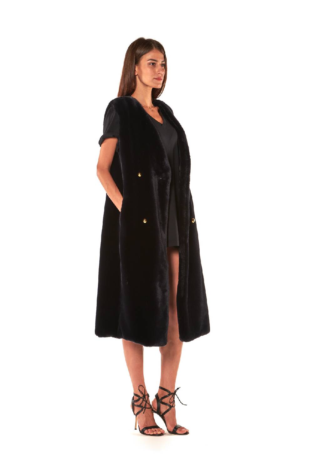 Le Twins GILET ECOPELLICCIA DOPPIO PETTO LUNGO