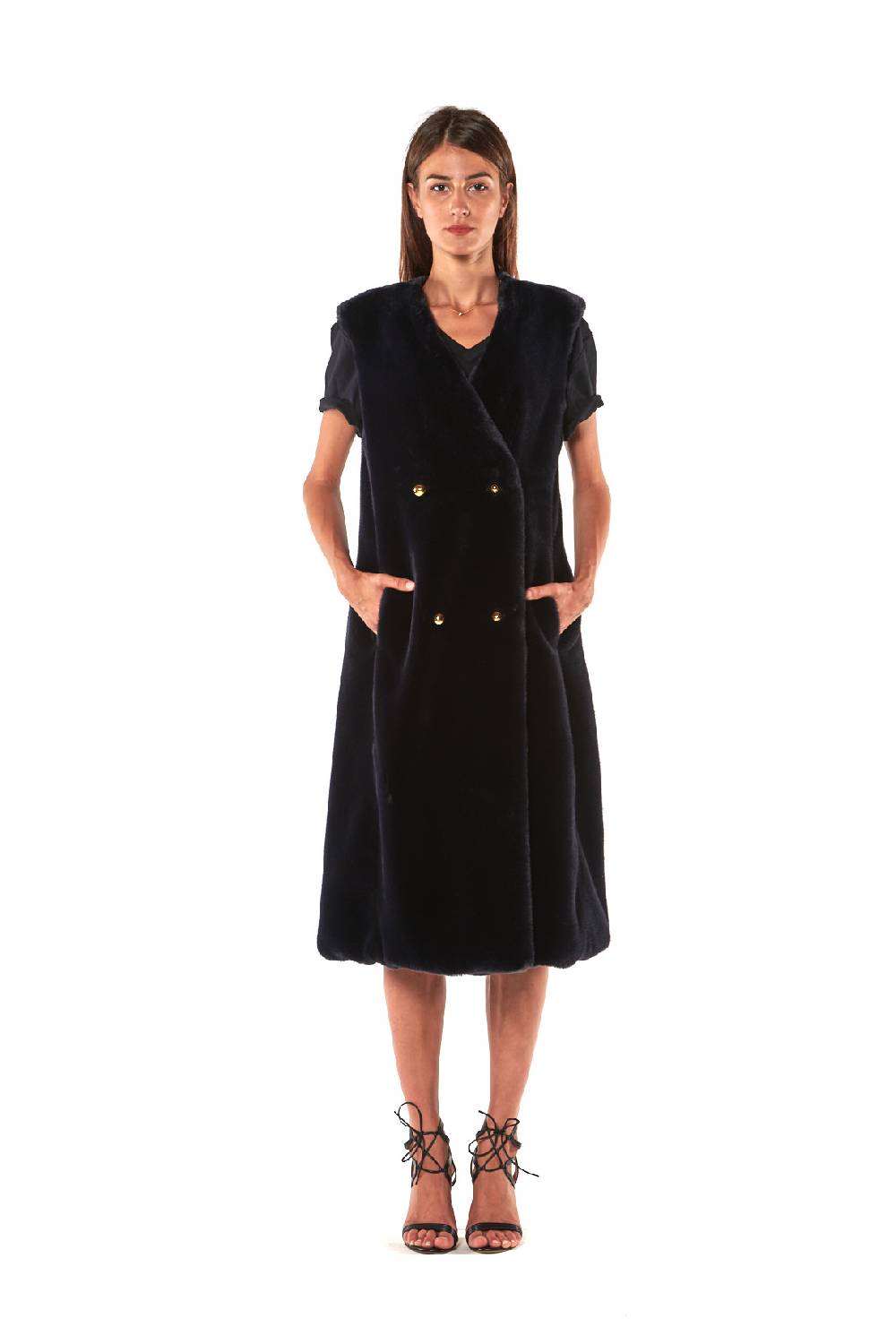 Le Twins GILET ECOPELLICCIA DOPPIO PETTO LUNGO