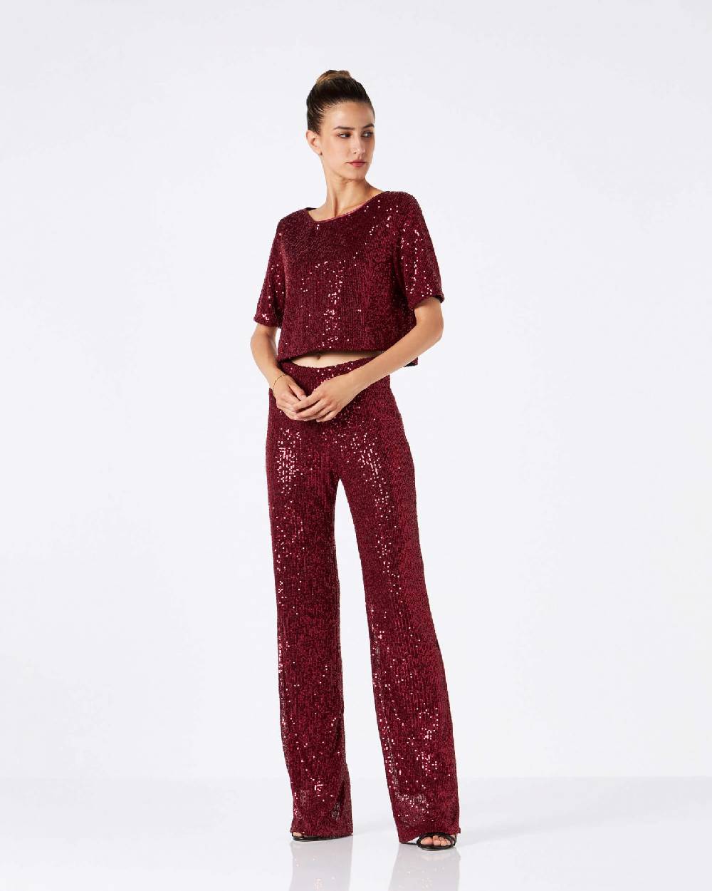 Le Twins Pantalone Raffaella – Paillettes Bordeaux