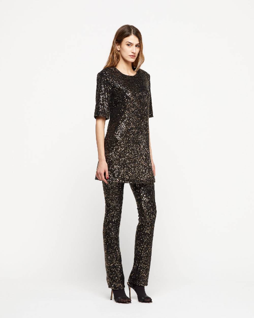 Le Twins Pantalone Raffaella – Paillettes Nero E Oro