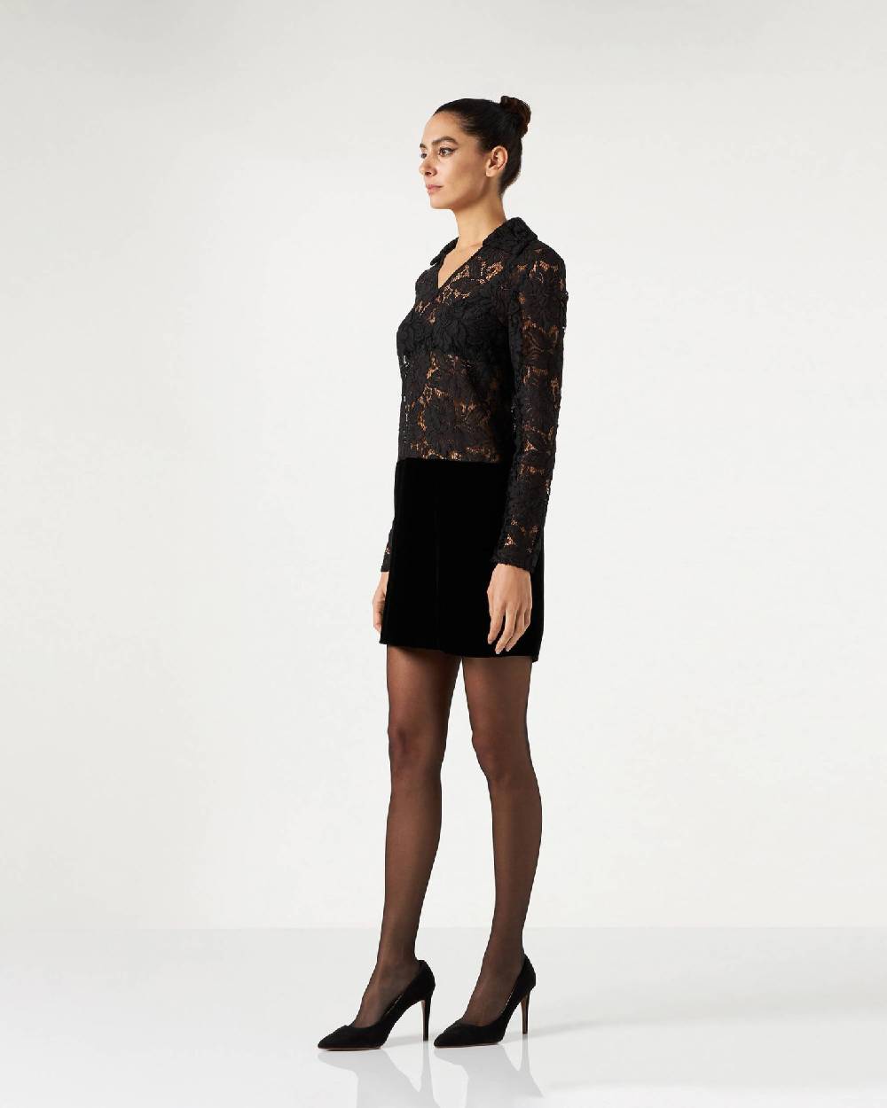 Le Twins Treviso Pizzo E Paillettes Nero