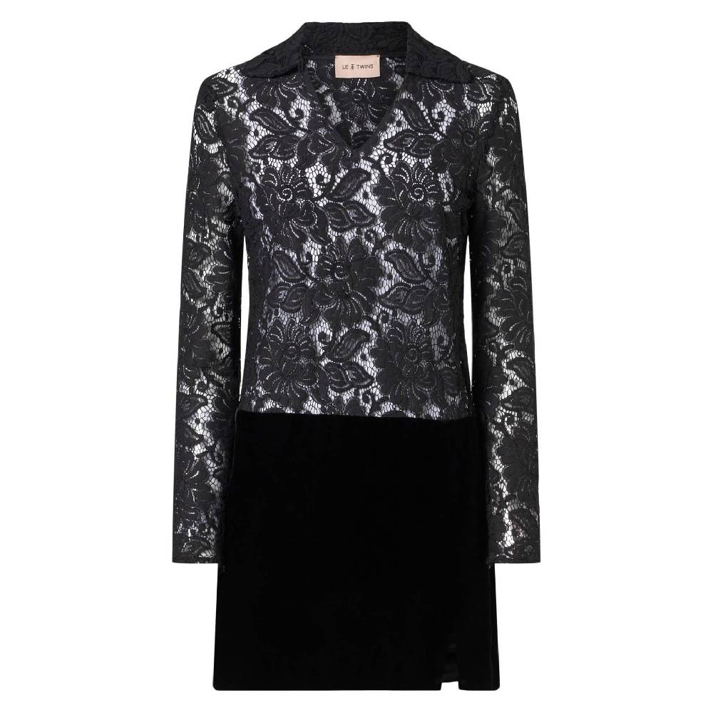 Le Twins Treviso Pizzo E Paillettes Nero