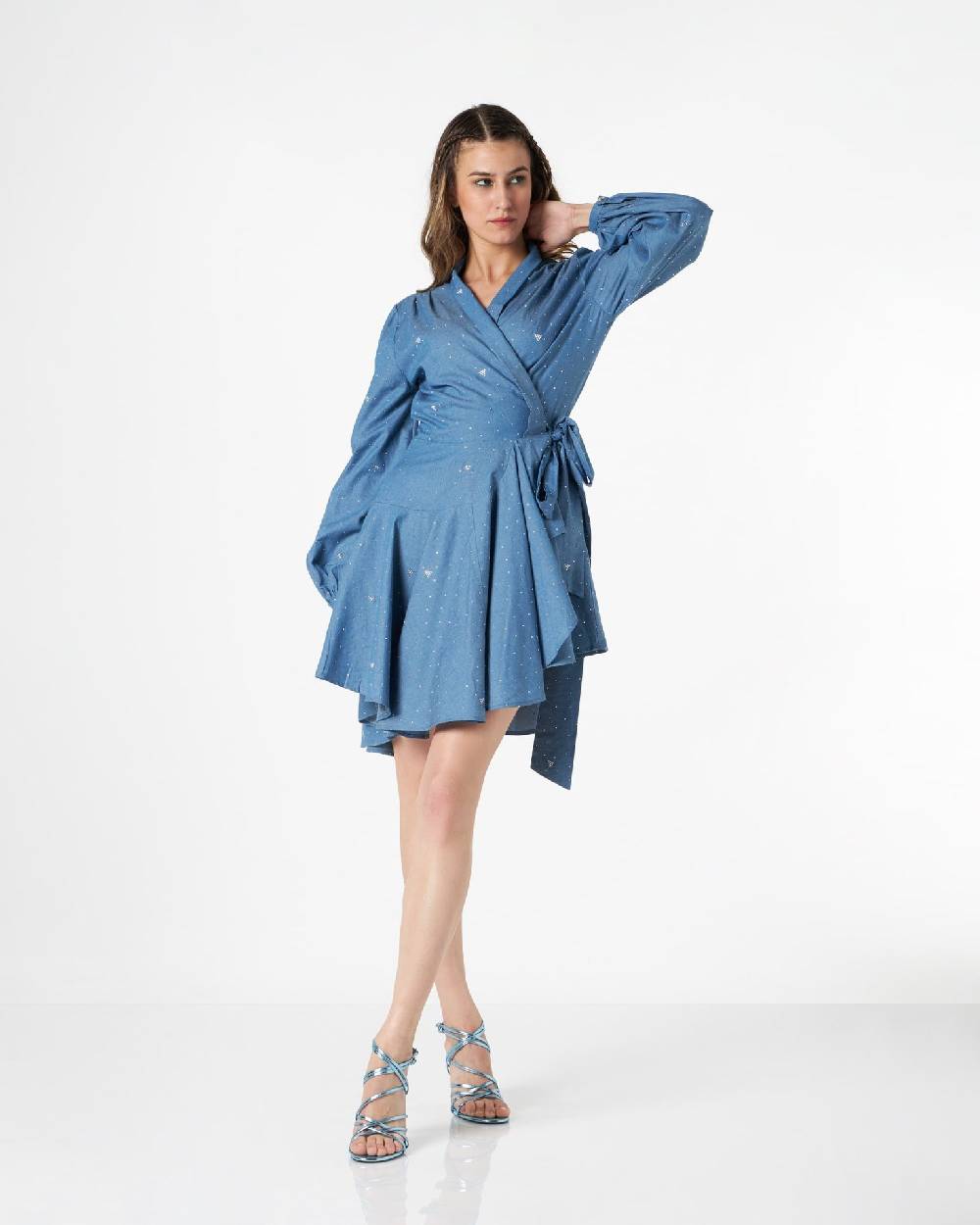 Le Twins Lucrezia Chambray Jeans Celeste con Strass