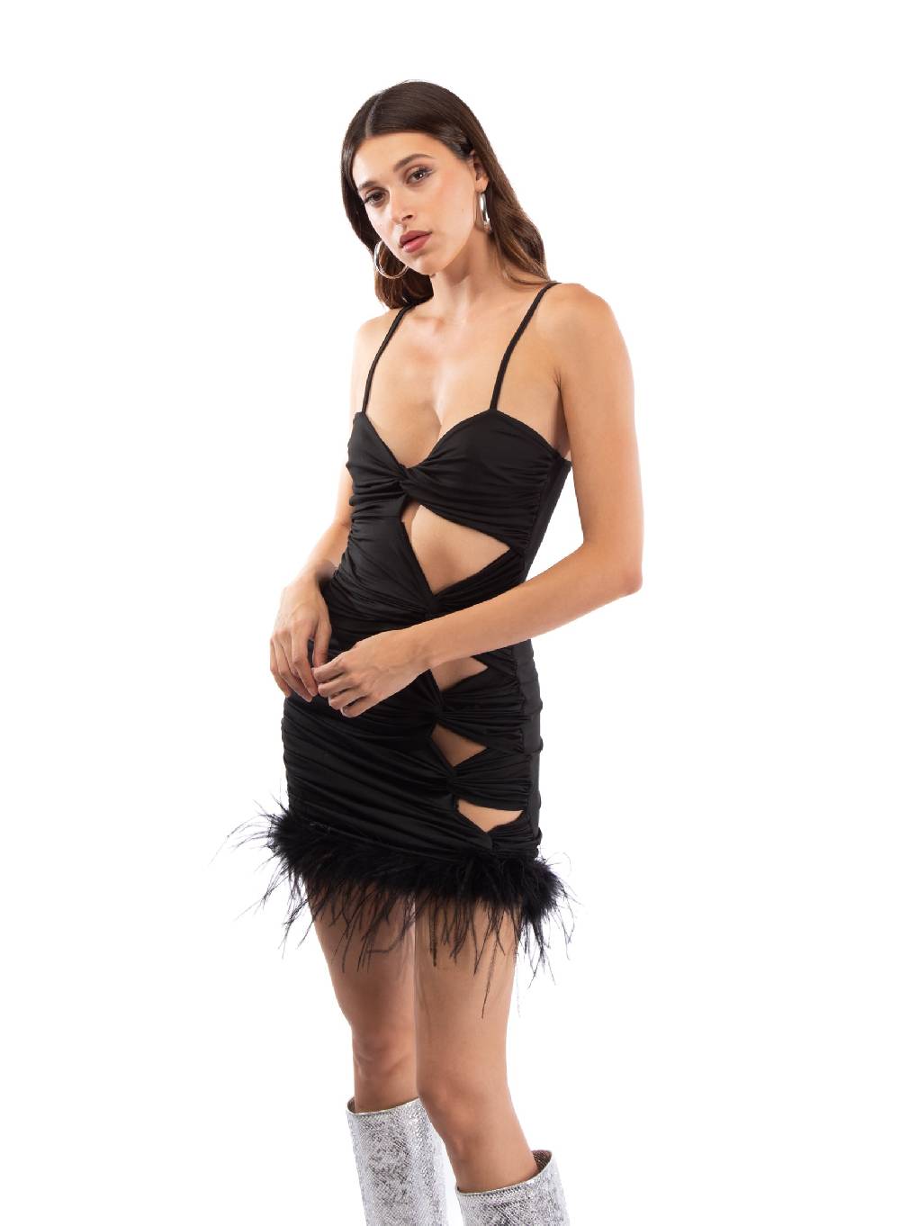 Le Volière BETHANY Vestito Elasticizzato Nero Con Fori