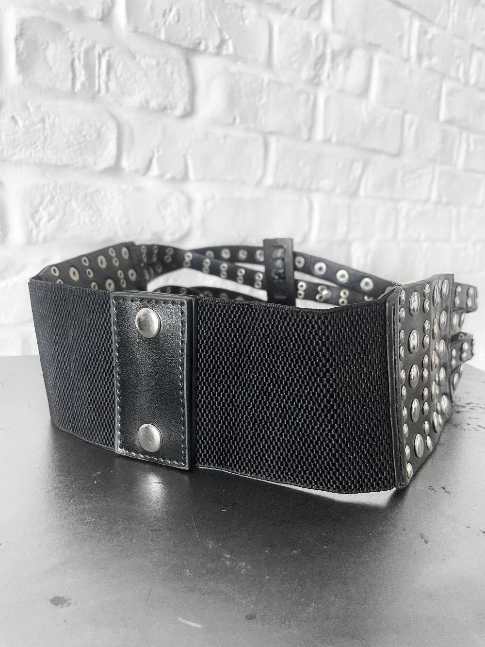 Le Volière Cintura Intrecciata Nera Con Borchie Argento